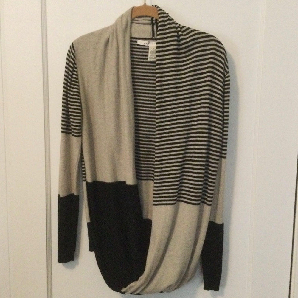 Max Studio-Striped Black and Cream Women's Sweater